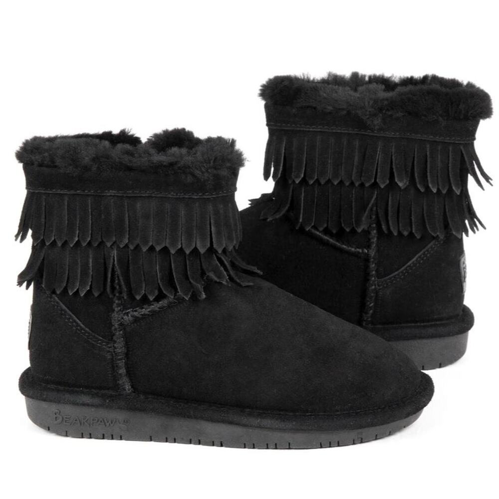 Black suede fringe boots with